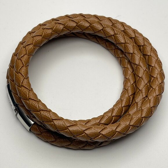 Prada Woven Saffiano Leather Triple Wrap Bracelet - Brown - Preowned - Picture 4 of 8